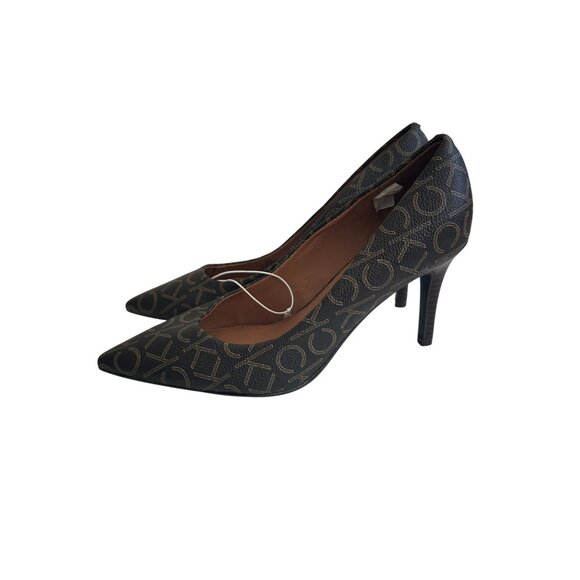 CALVIN KLEIN Brown Signature Logo Heels Size 6.5 NEW without box - Picture 4 of 13